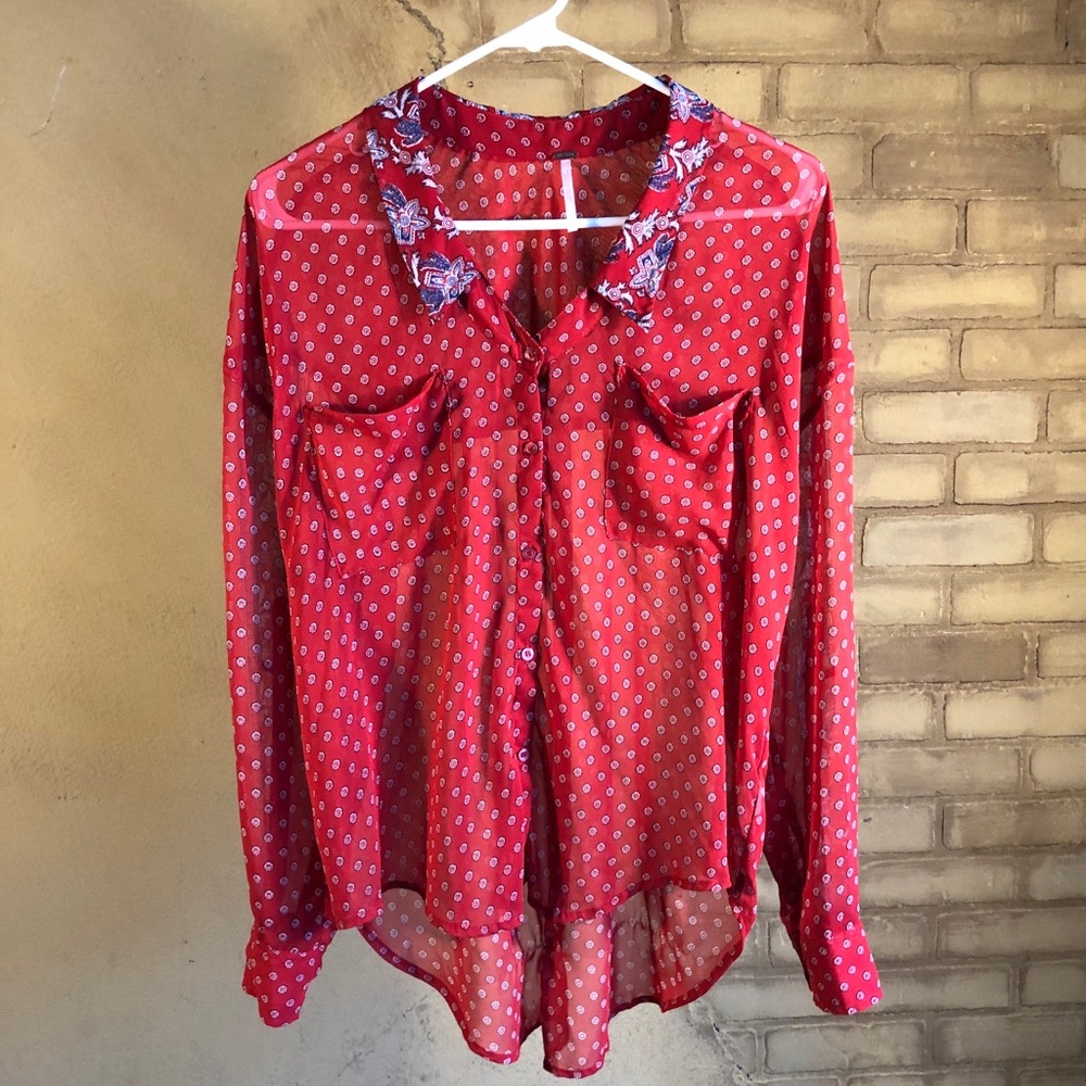 Free People Easy Rider Red Bandana Print Blouse